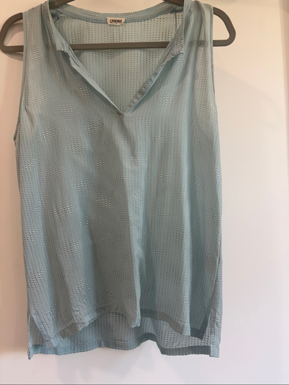 L'AGENCE 100% Silk Light Blue Sleeveless Silver Studded  Tank